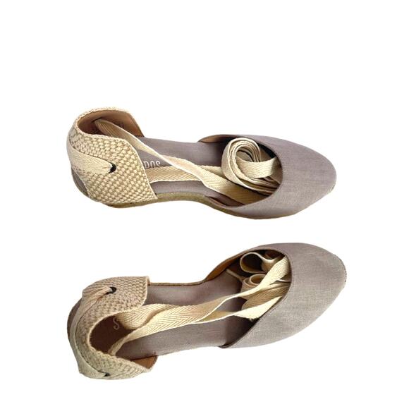 Soludos Marseille Wedge Ankle Tie Beige Neutral Linen Spain Size 8.5 - Picture 5 of 9